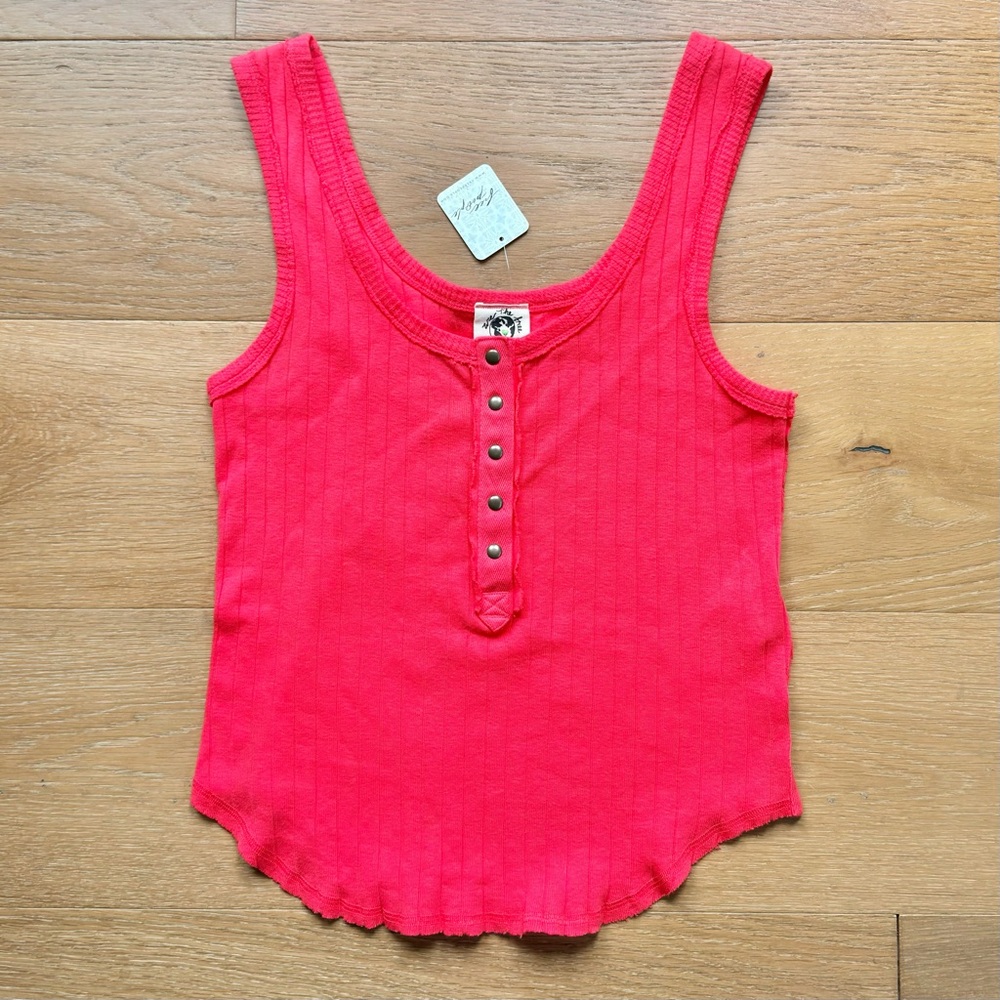 NWT Free People Bryson Henley Boho Tank Top Ribbed Firey Red Womens XS